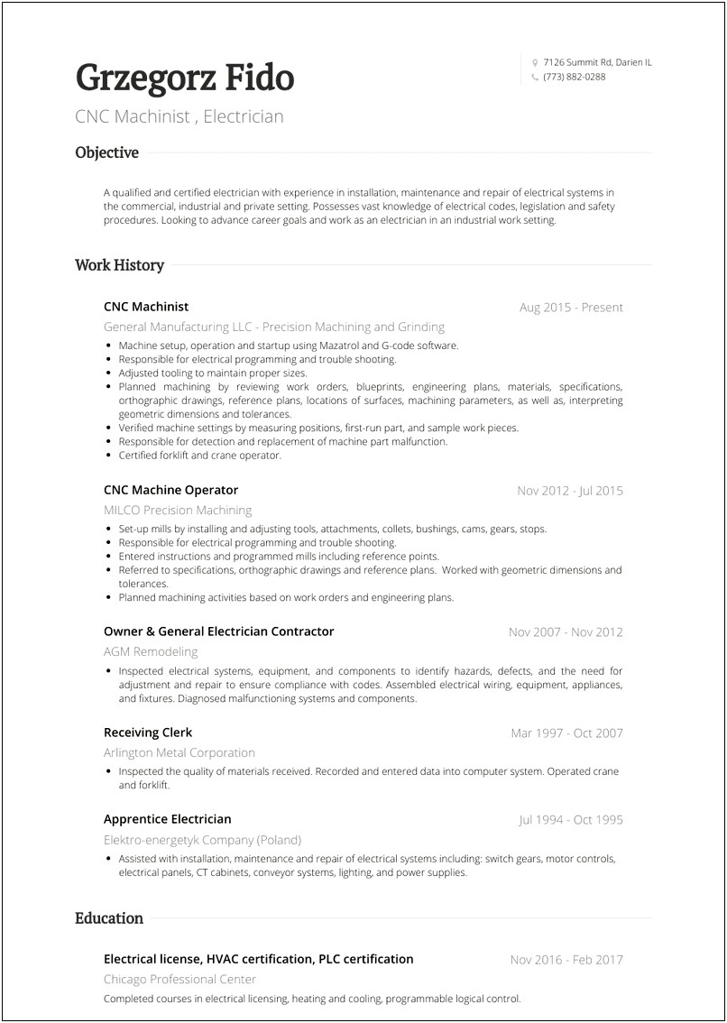 Example Of Cnc Programmer Resume