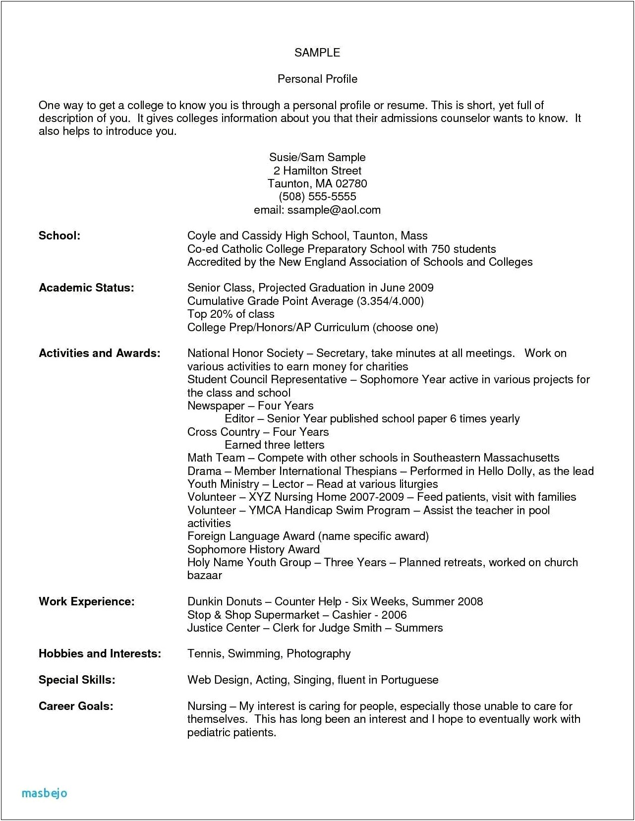 Example Of Co Curricular Activities In Resume