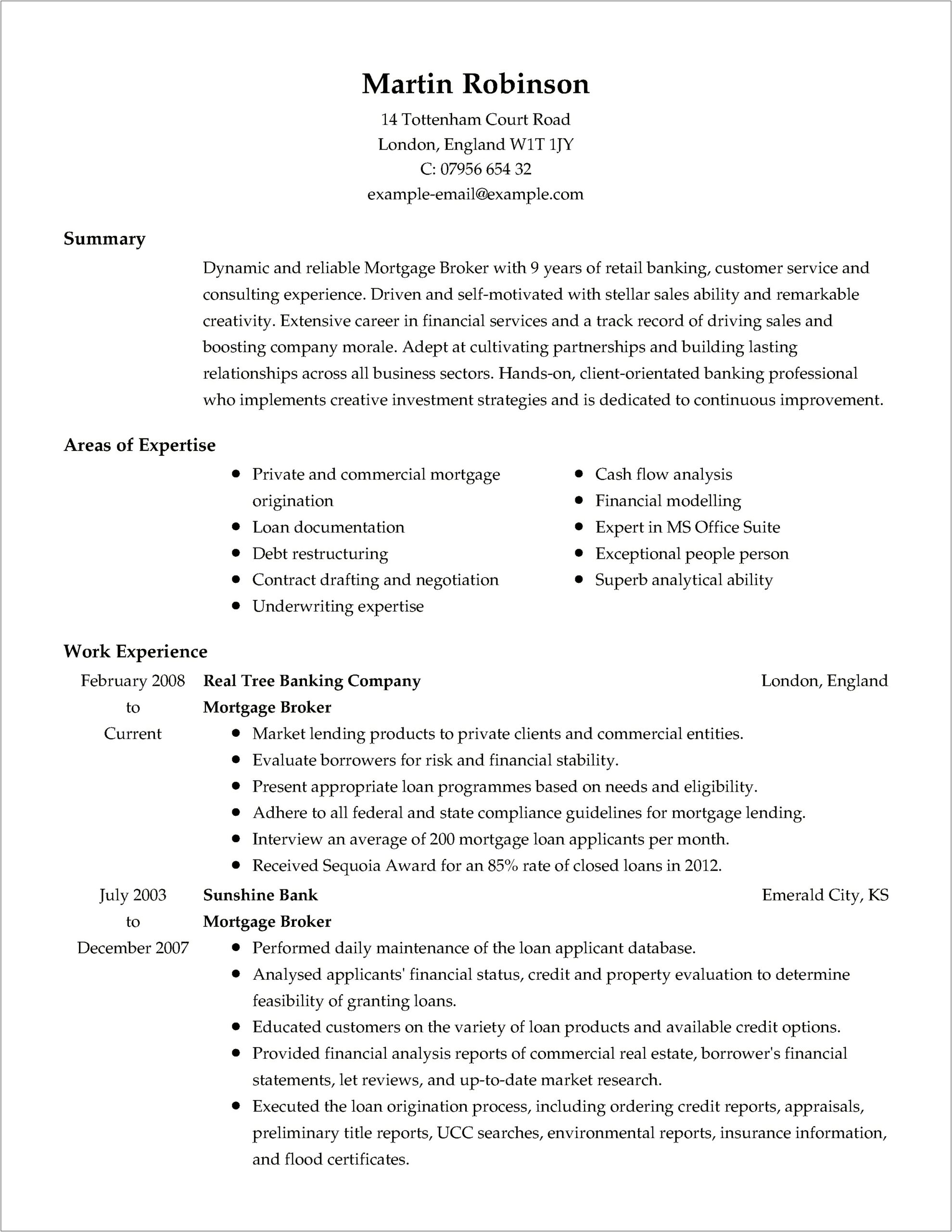 Example Of Commercial Real Estate Resume
