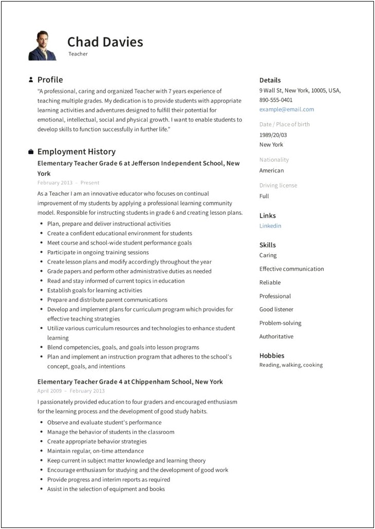 Example Of Comprehensive Resume For Teachers