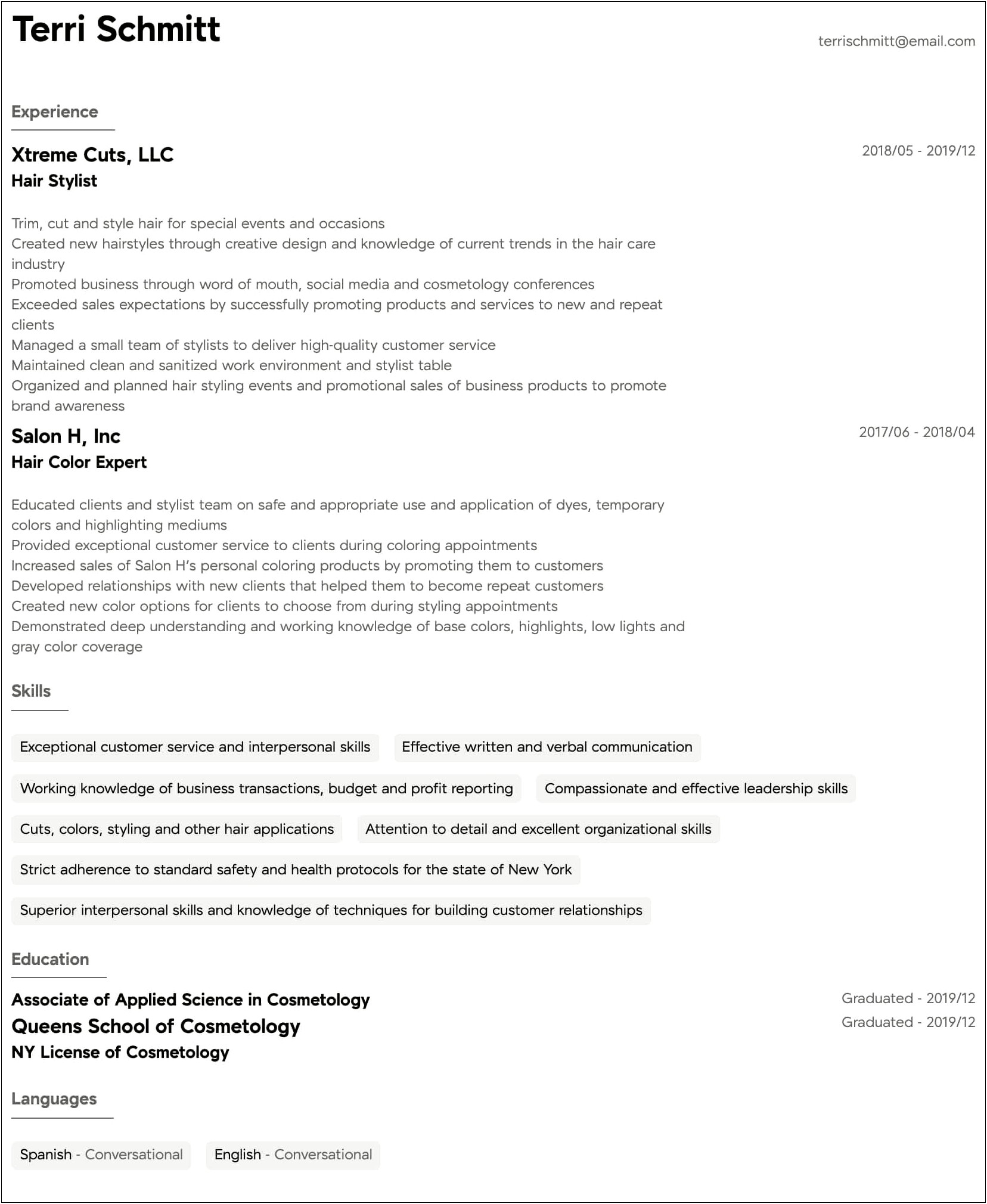 Example Of Cosmetologist Resume Sample