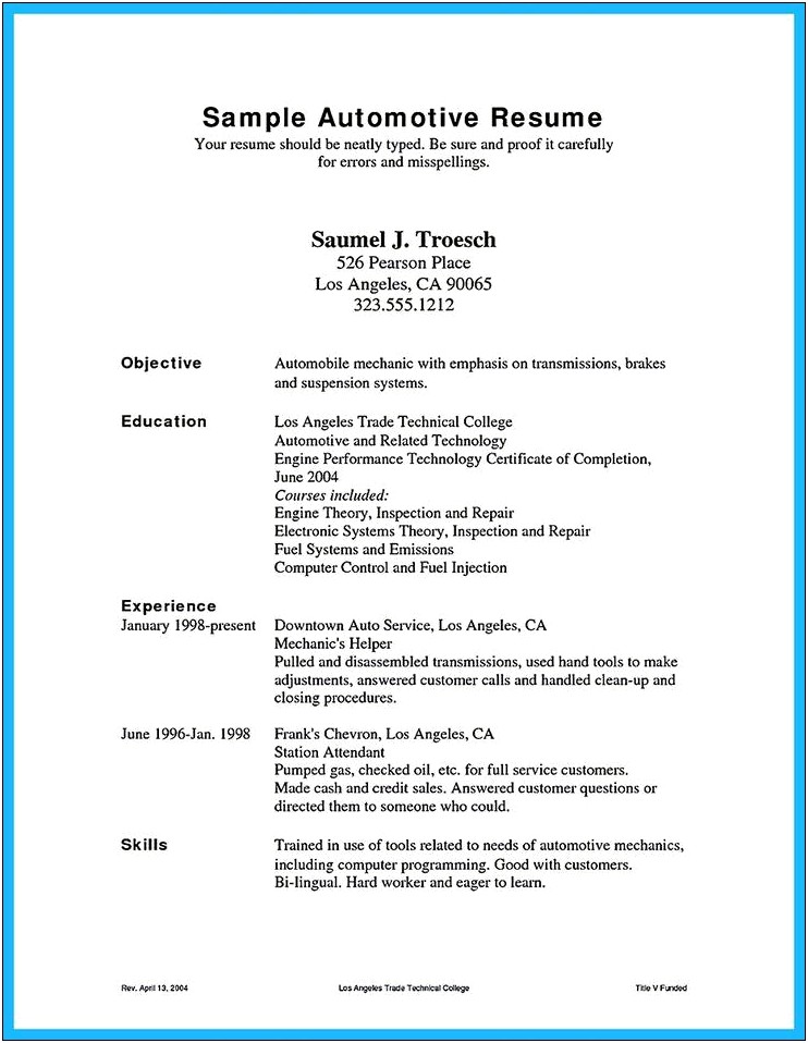 Example Of Credentials In Resume