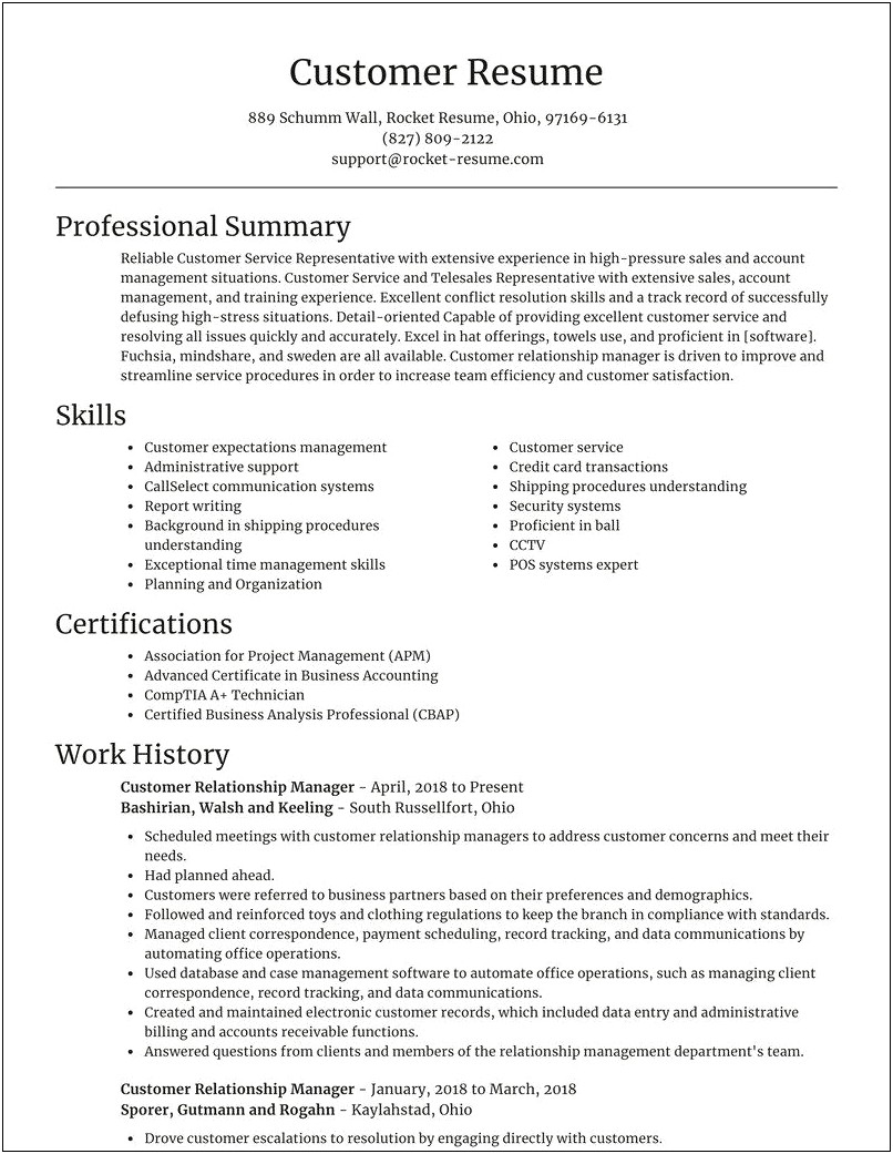 Example Of Customer Relationship Management Resume