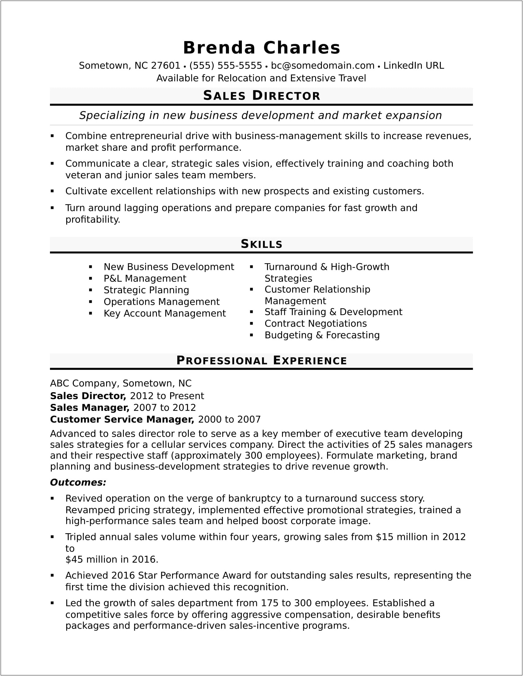 Example Of Director Of Operation Resume