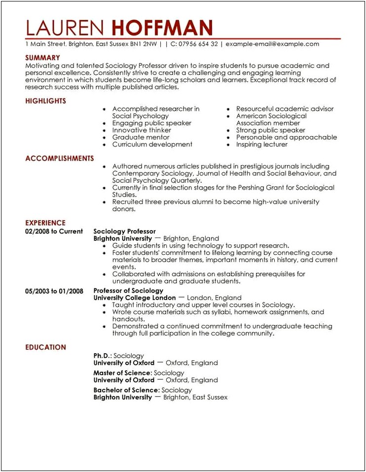 Example Of Education Part Of Resume
