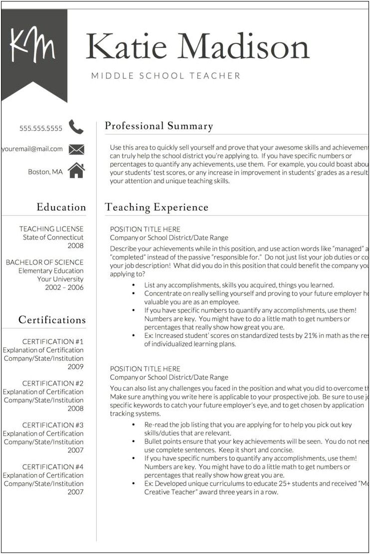 Example Of Elementary Education Resume