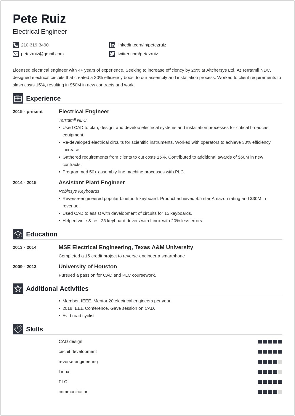Example Of Engineering Student Resume