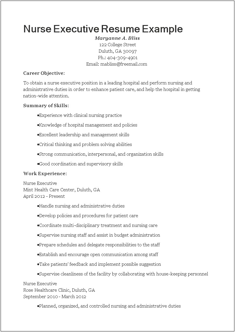 Example Of Executive Summary For A Resume