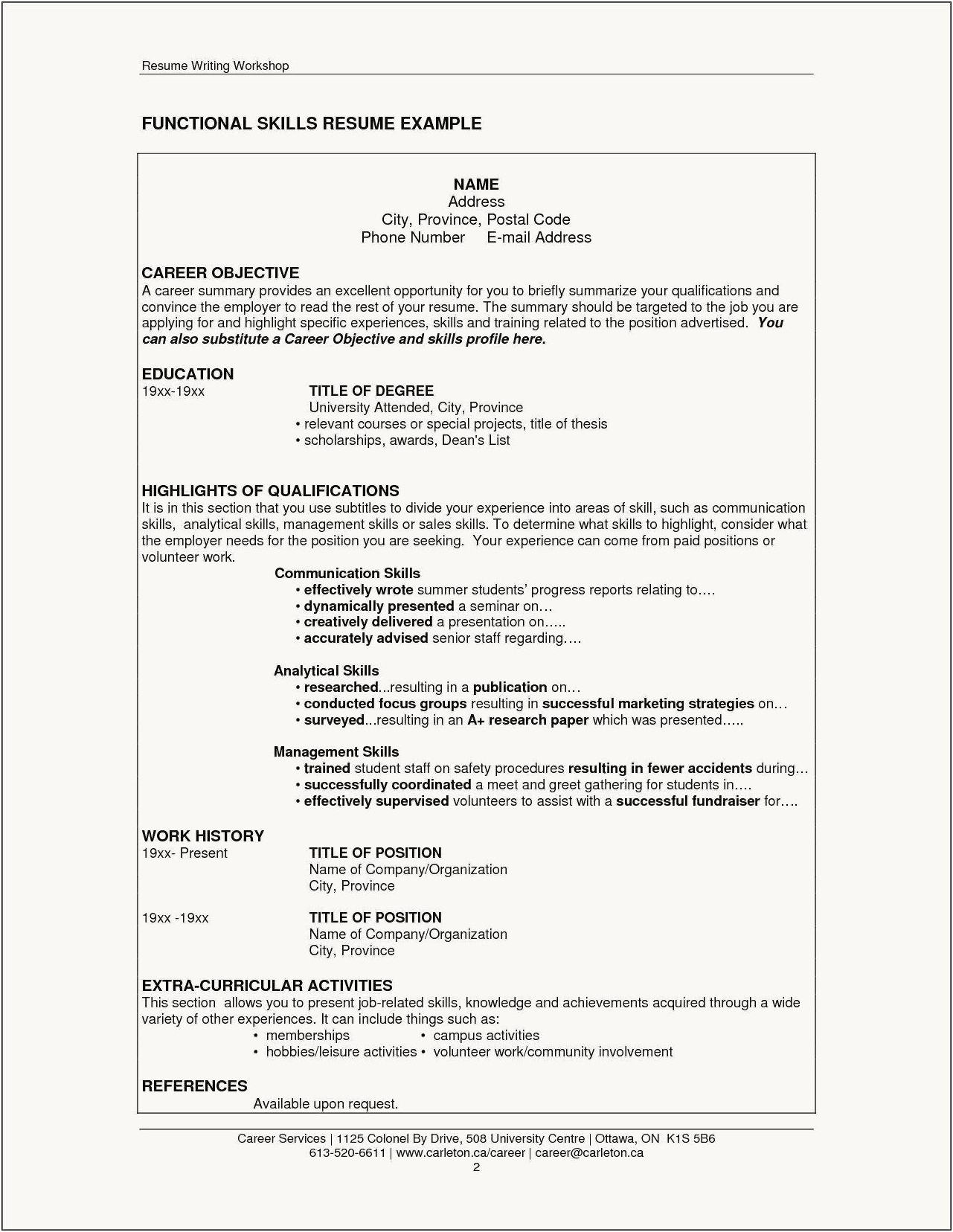 Example Of Extra Activities In Resume