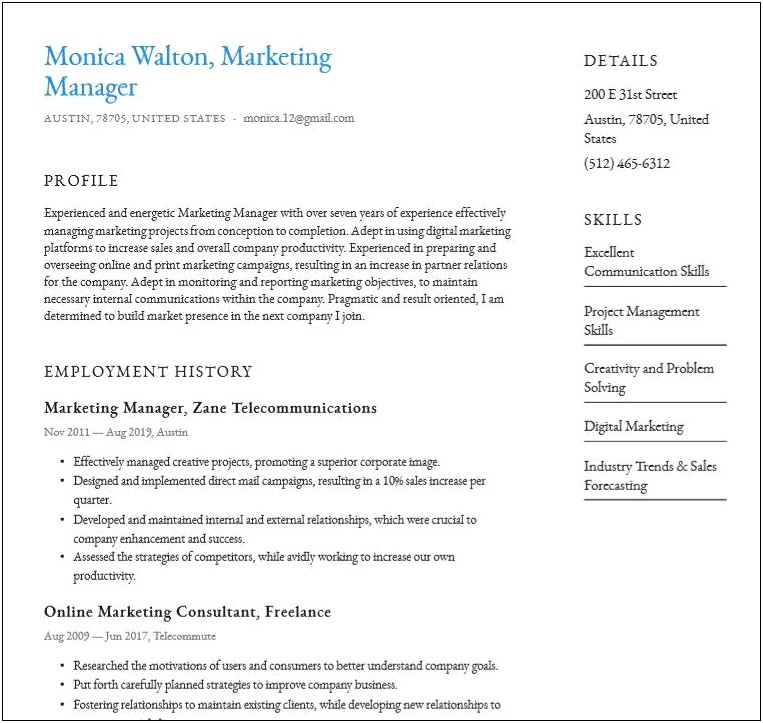 Example Of Free Simple Resume