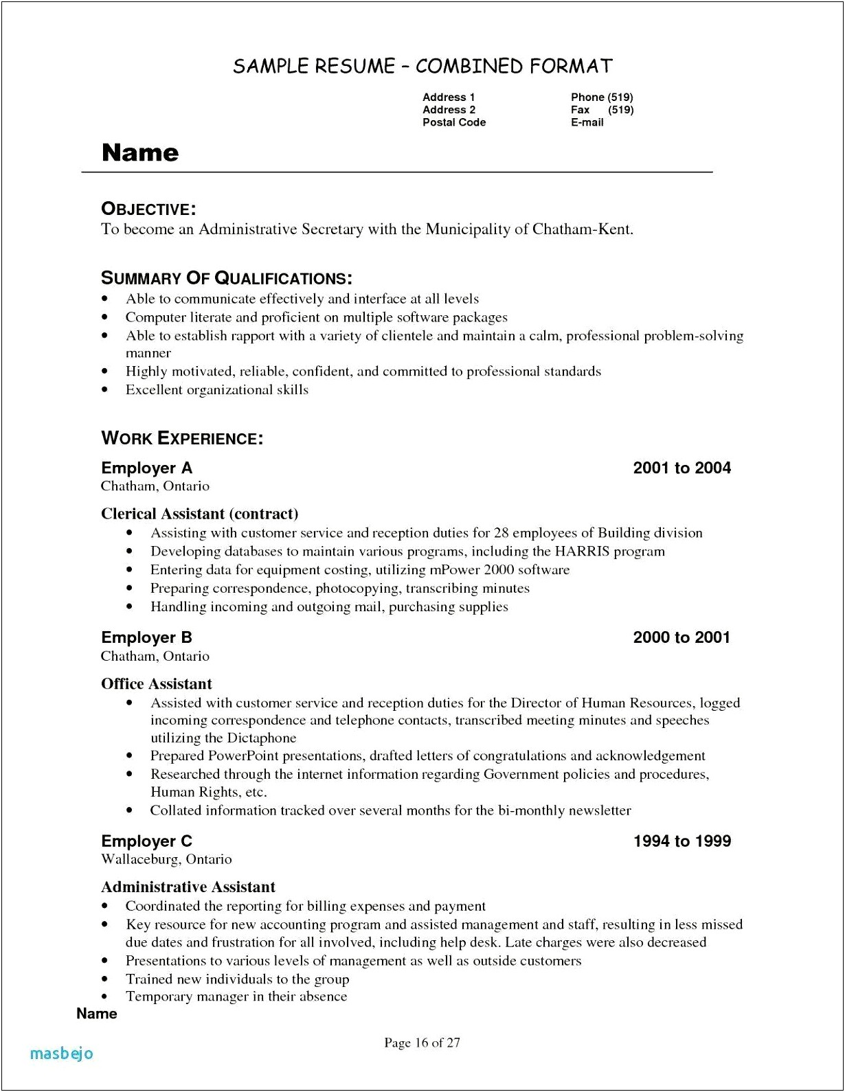 Example Of Front Desk Receptionist Resume
