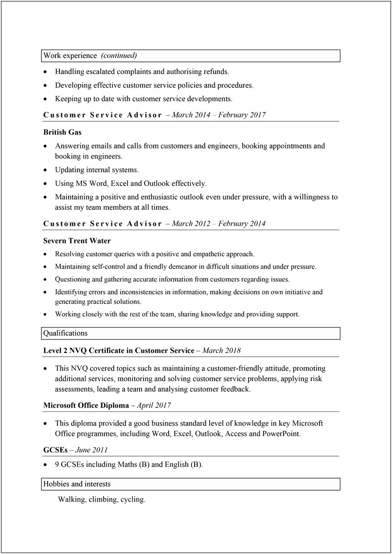 Example Of Functional Resume For Customer Service