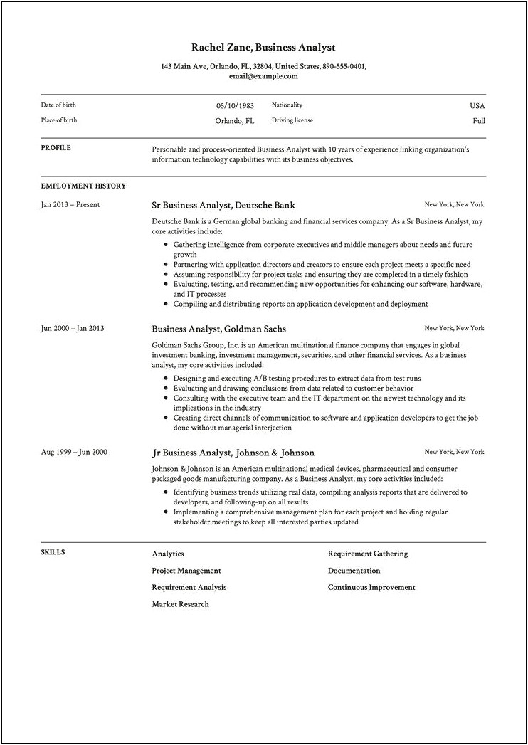 Example Of Good Business Resume