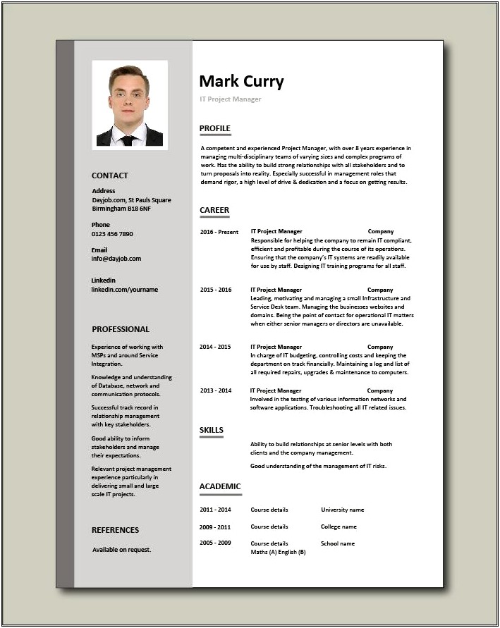 Example Of Good Resume For Project Manager