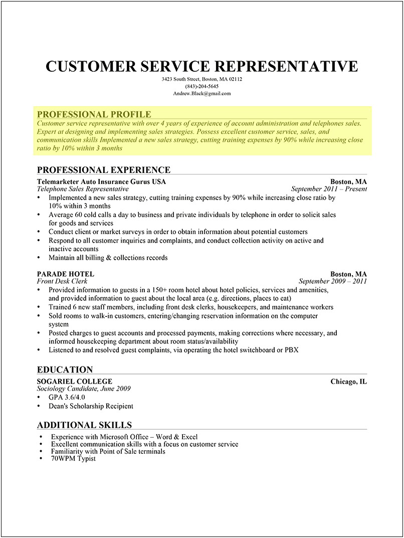 Example Of Good Resume Profile