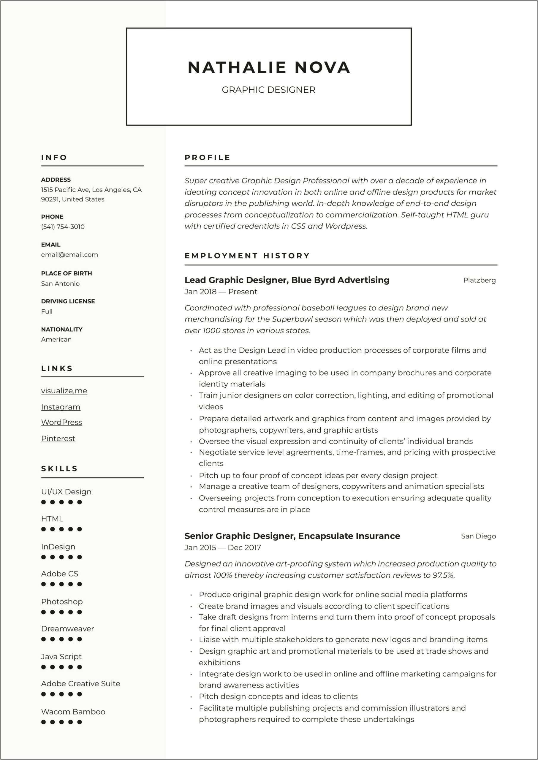 Example Of Graphic Artist Resume