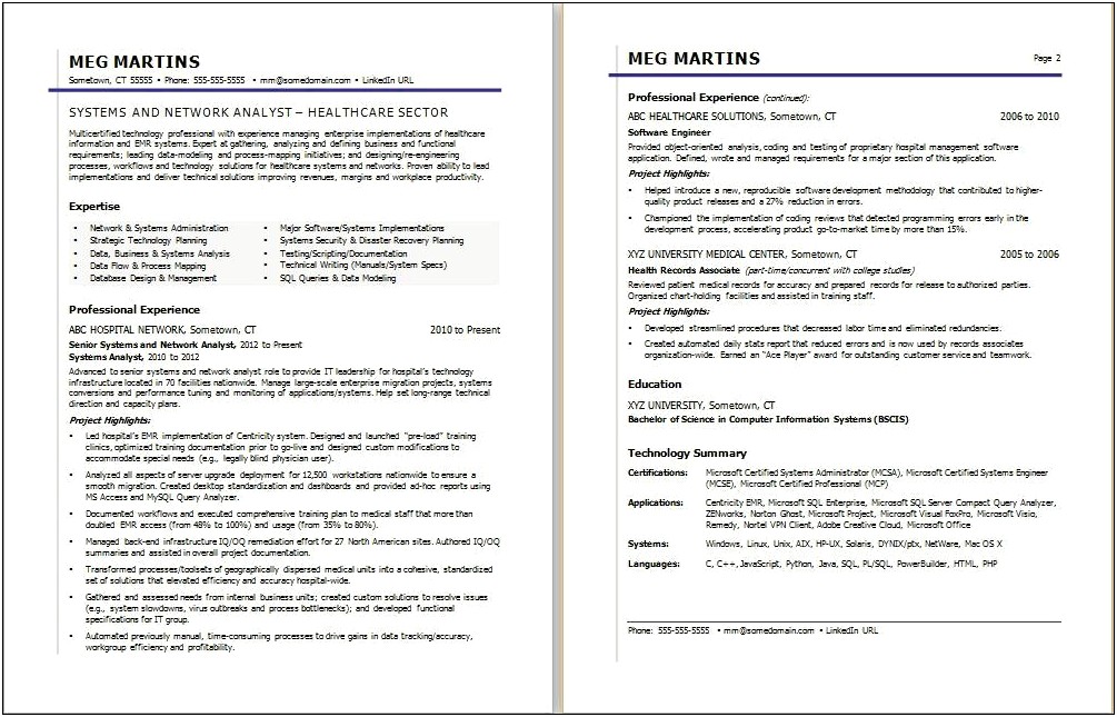 Example Of Healthcare Summary For Resume
