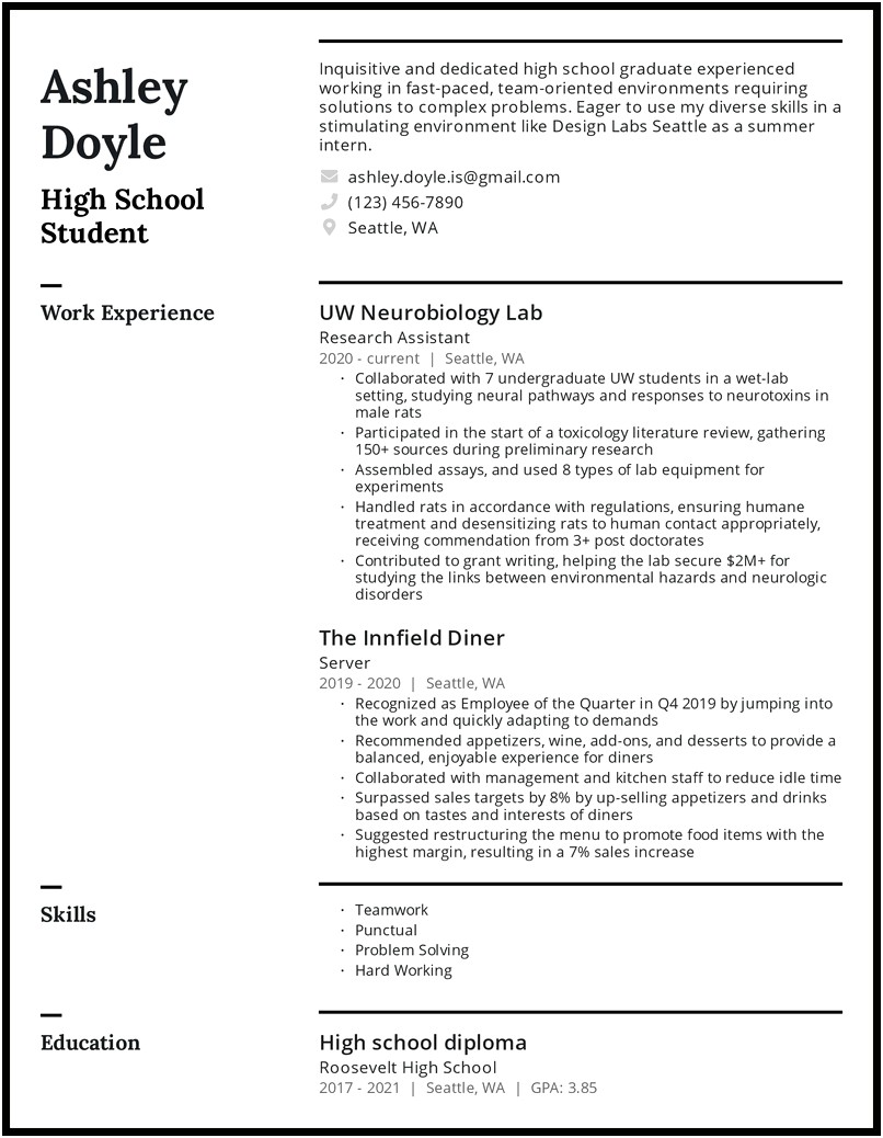 Example Of High School On A Resume
