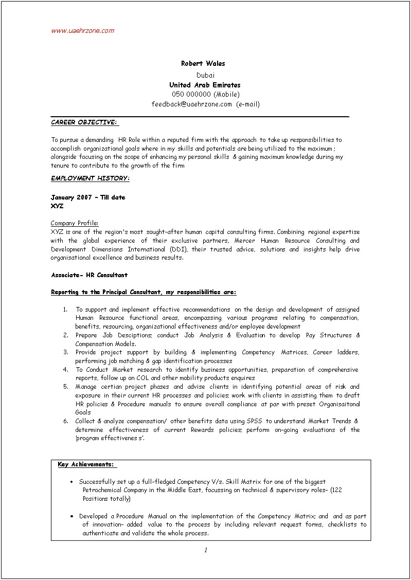 Example Of Hr Executive Resume