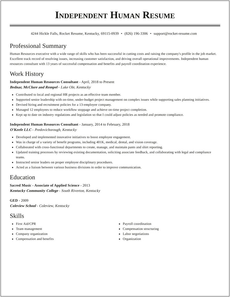 Example Of Human Resources Consultant Resume