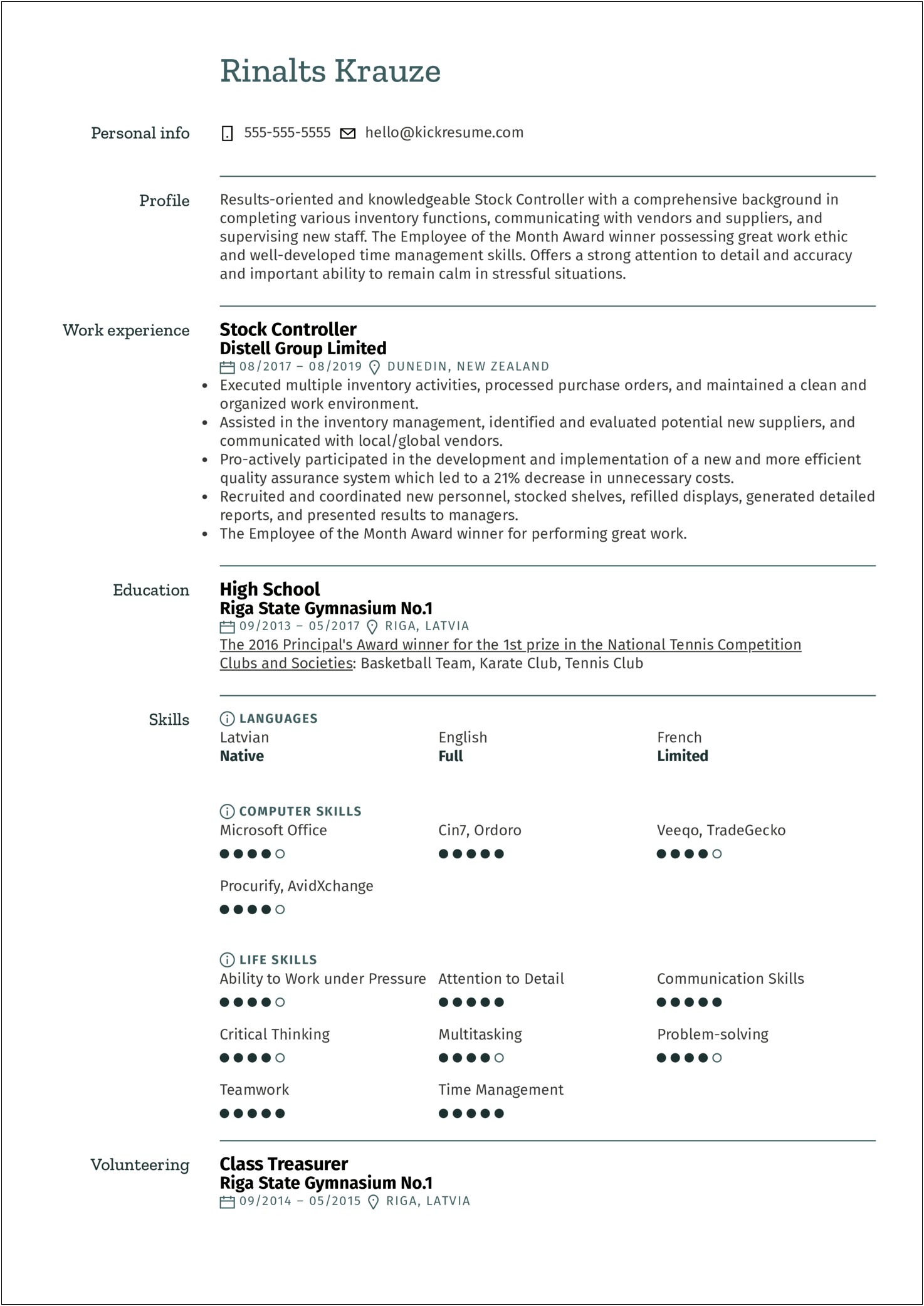 Example Of Inventory Control Resume