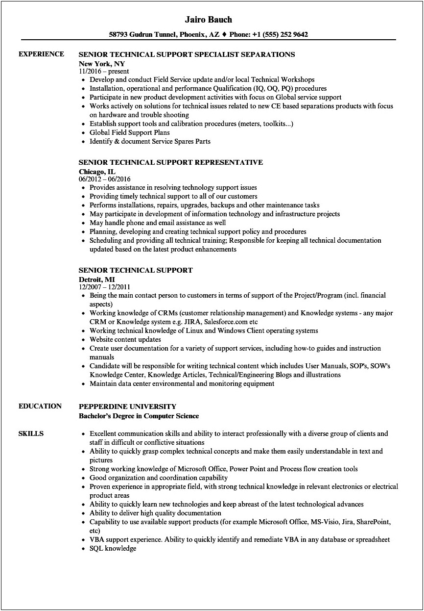 Example Of It Support Resume