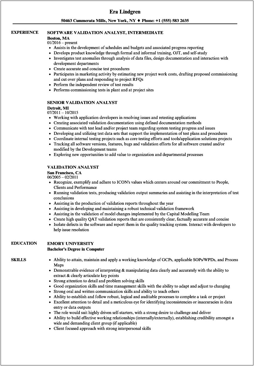 Example Of Iv&v On A Resume
