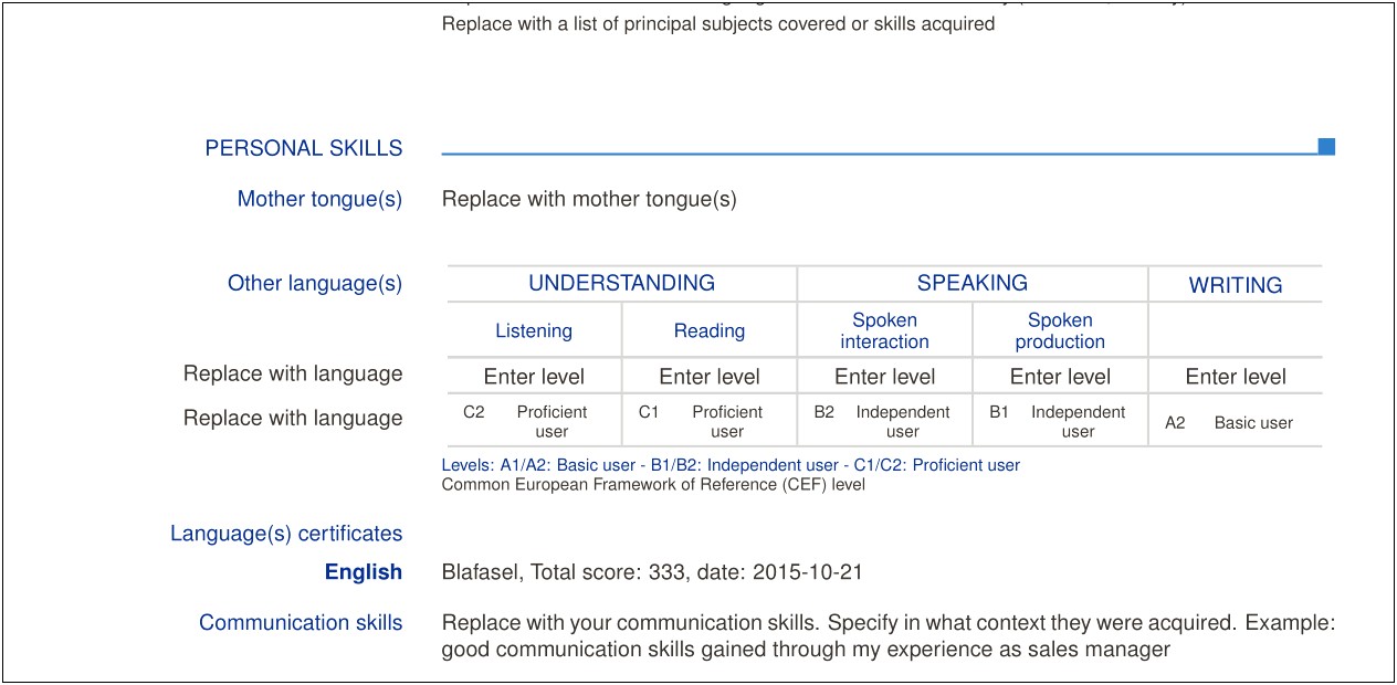 Example Of Language Proficiency In Resume