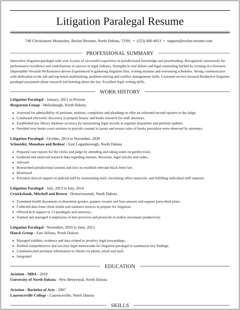 Example Of Litigation Paralegal Resume