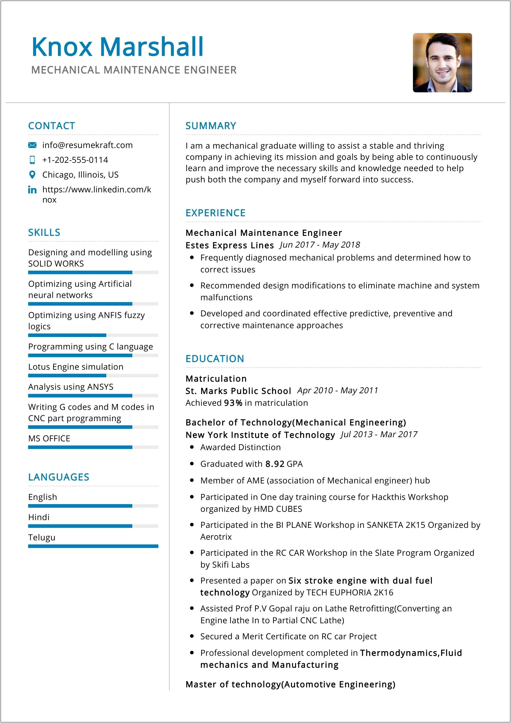 Example Of Manufacturing Engineer Resume