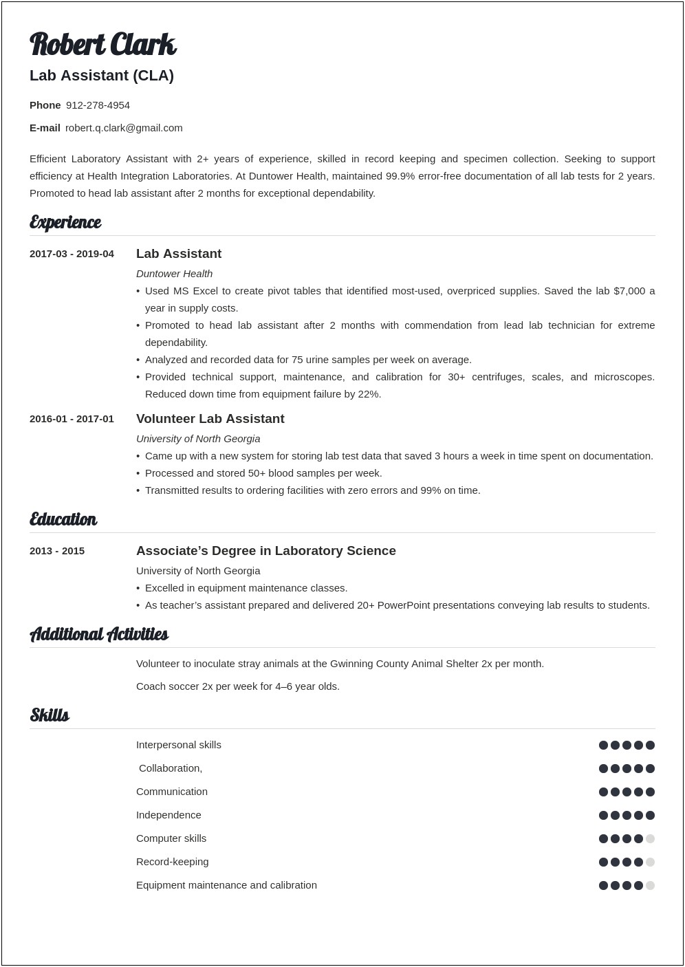 Example Of Medical Lab Assistant Resume