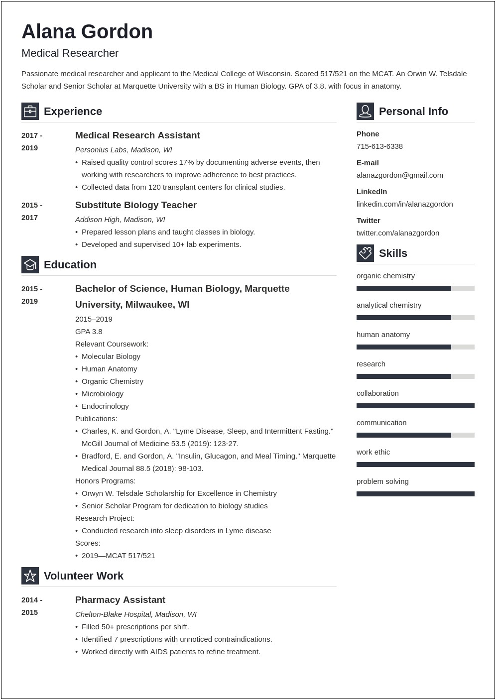 Example Of Medical Researcher Resume
