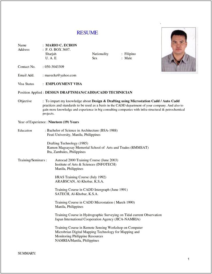 Example Of Medical Technologist Resume