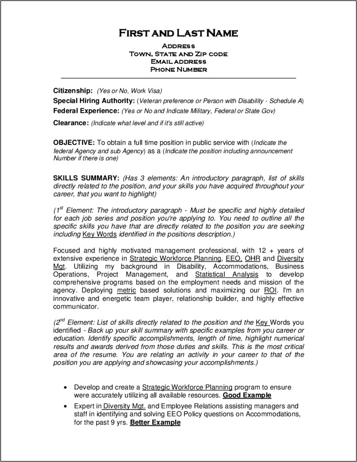 Example Of Military Federal Resume