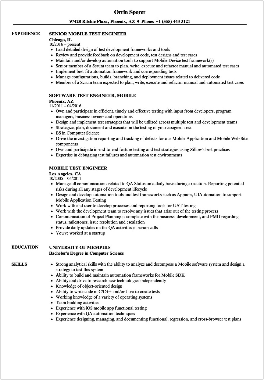 Example Of Mobile Automation Resume