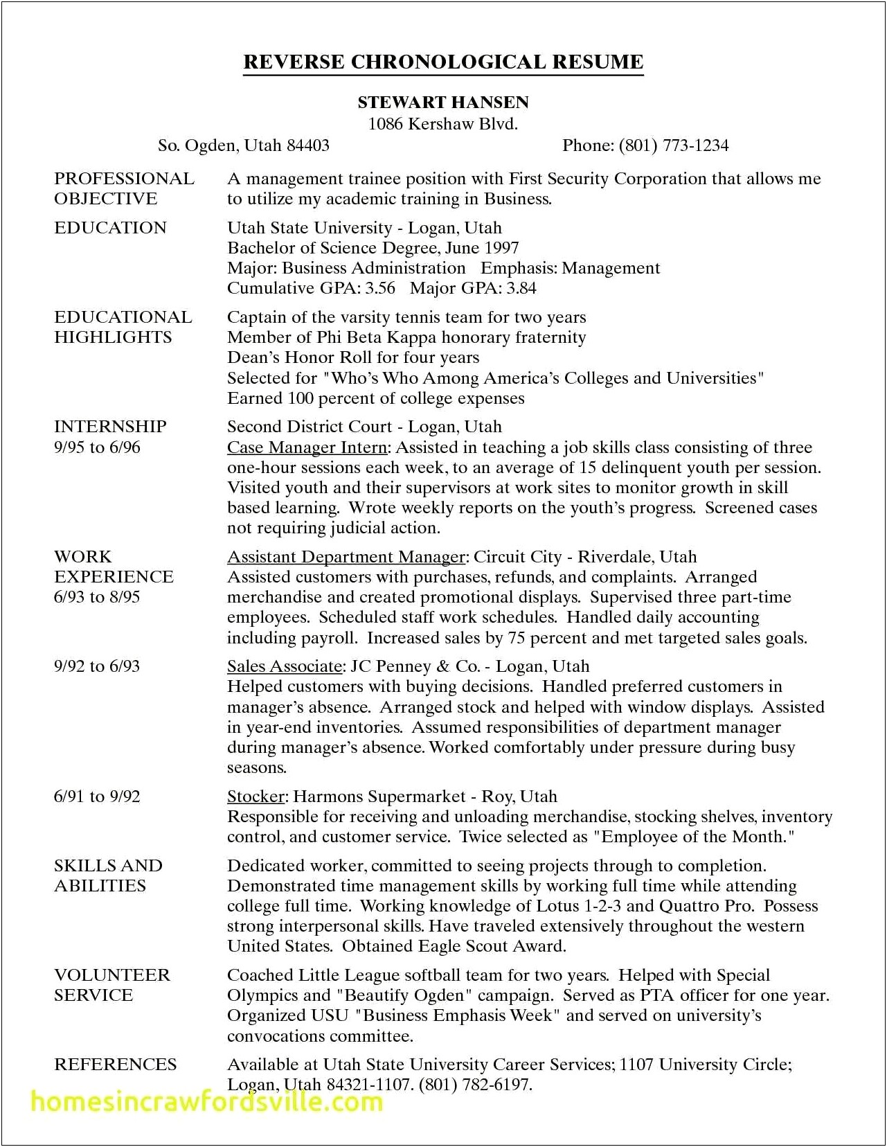 Example Of Non Chronological Resume