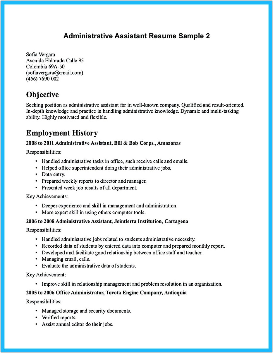 Example Of Objective In Resume For Administrative Assistant