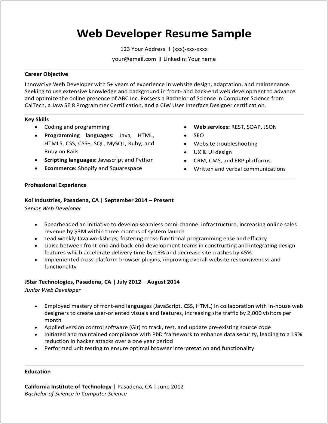 Example Of Objective In Resume For Computer Science