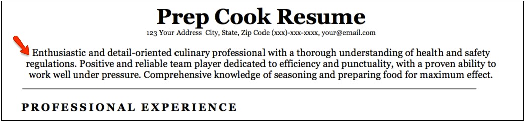 Example Of Objective In Resume For Culinary