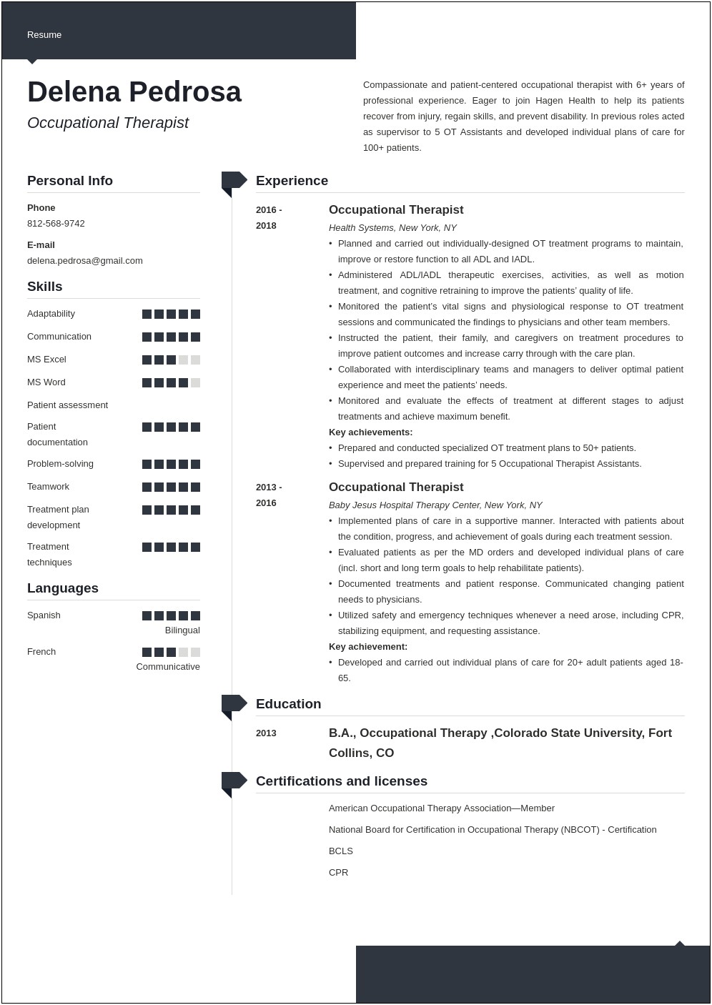Example Of Occupational Therapy Resume