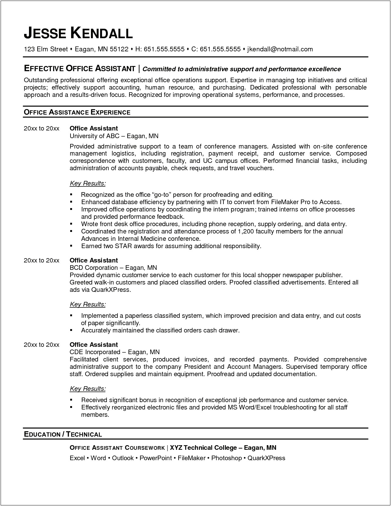 Example Of Office Professional Resume