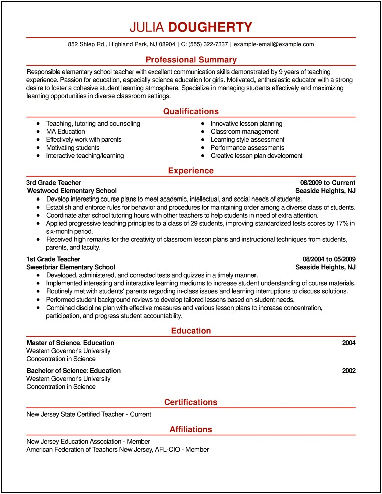 Example Of Online Instructor Resume