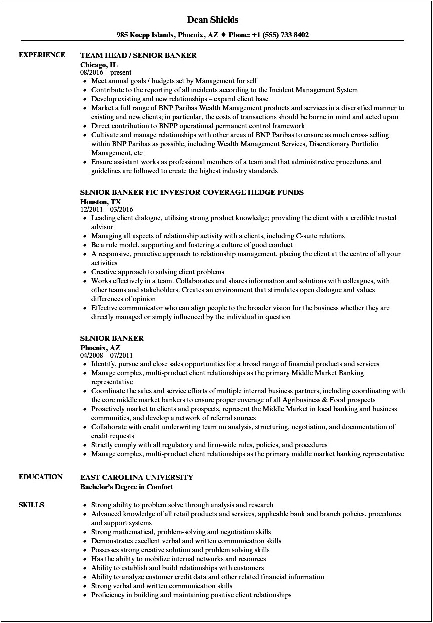 Example Of Personal Banker Resume