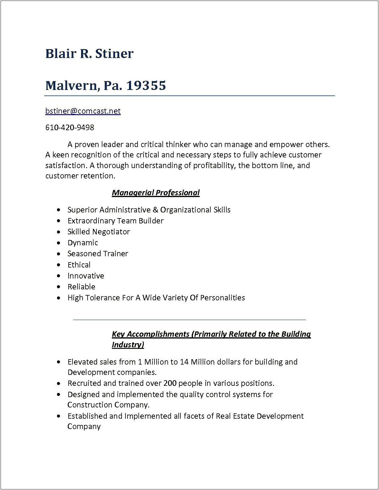 Example Of Personal Characteristics Resume