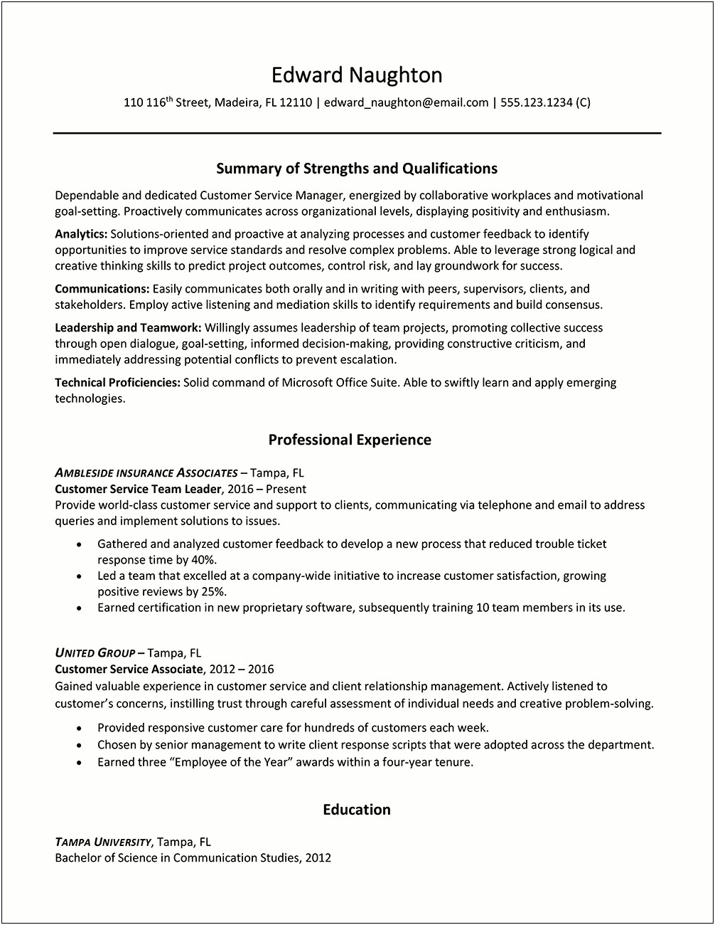 Example Of Personal Qualities In Resume