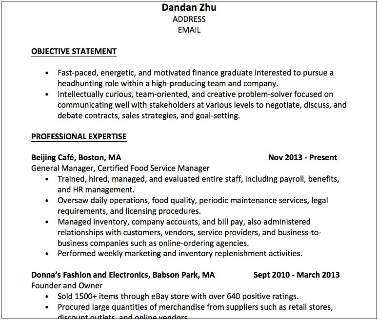 Example Of Positive Objective Statement On Resume