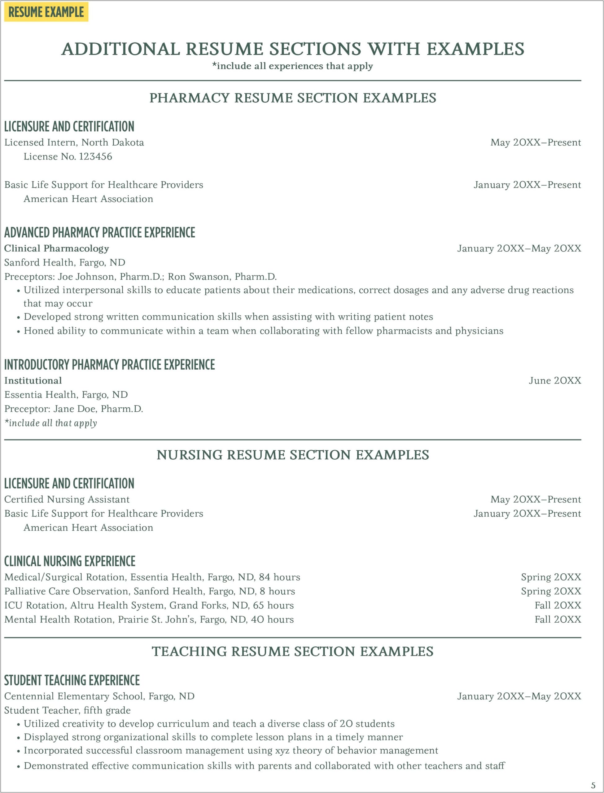 Example Of Preceptorship On Resume Medical School