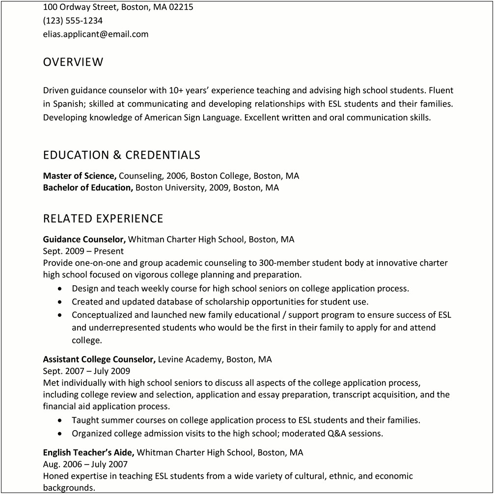 Example Of Profile On Resume For Students