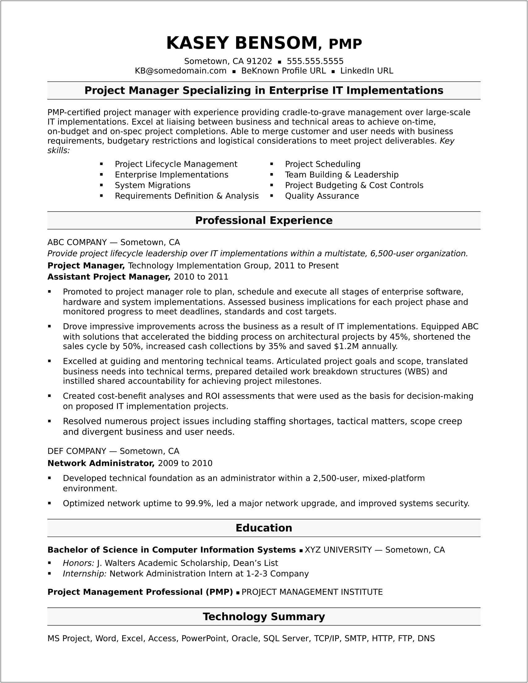 Example Of Projects In Resumes