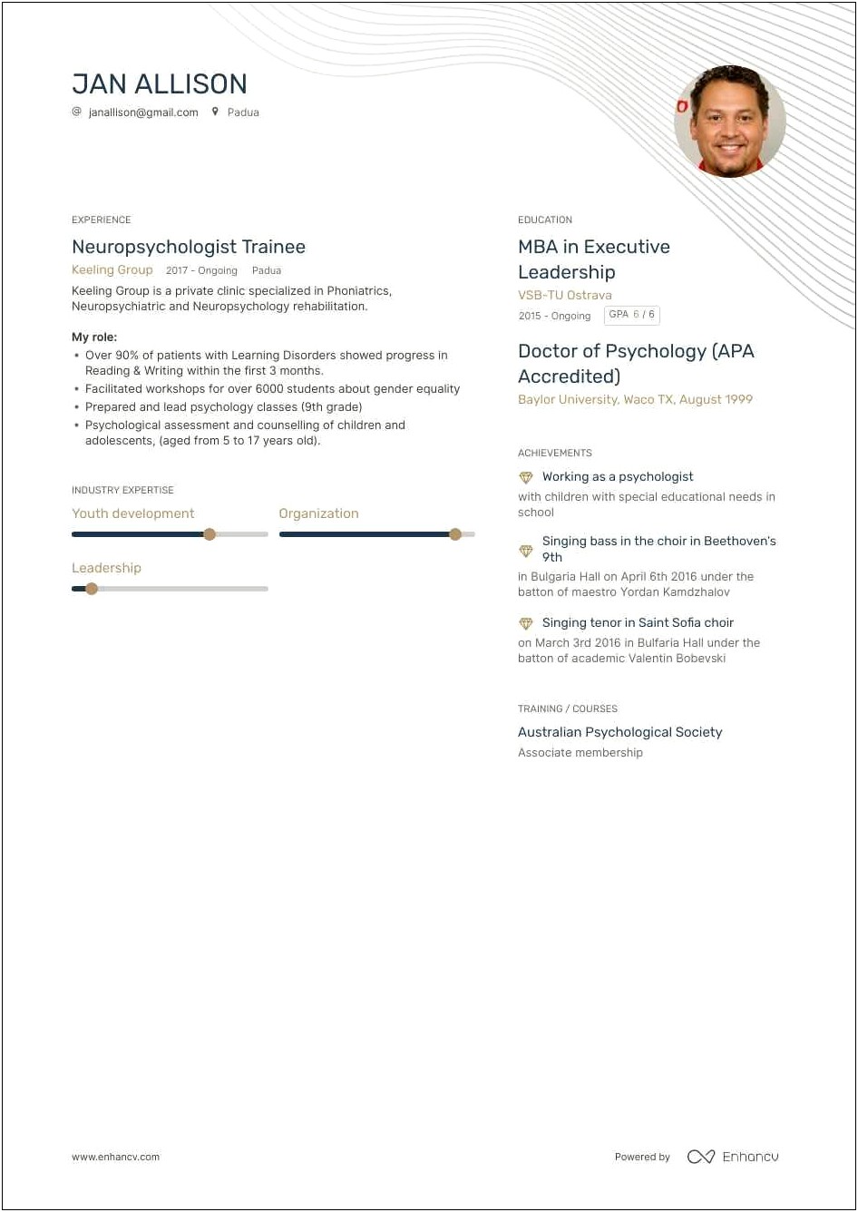Example Of Psychology Gradutate Resume